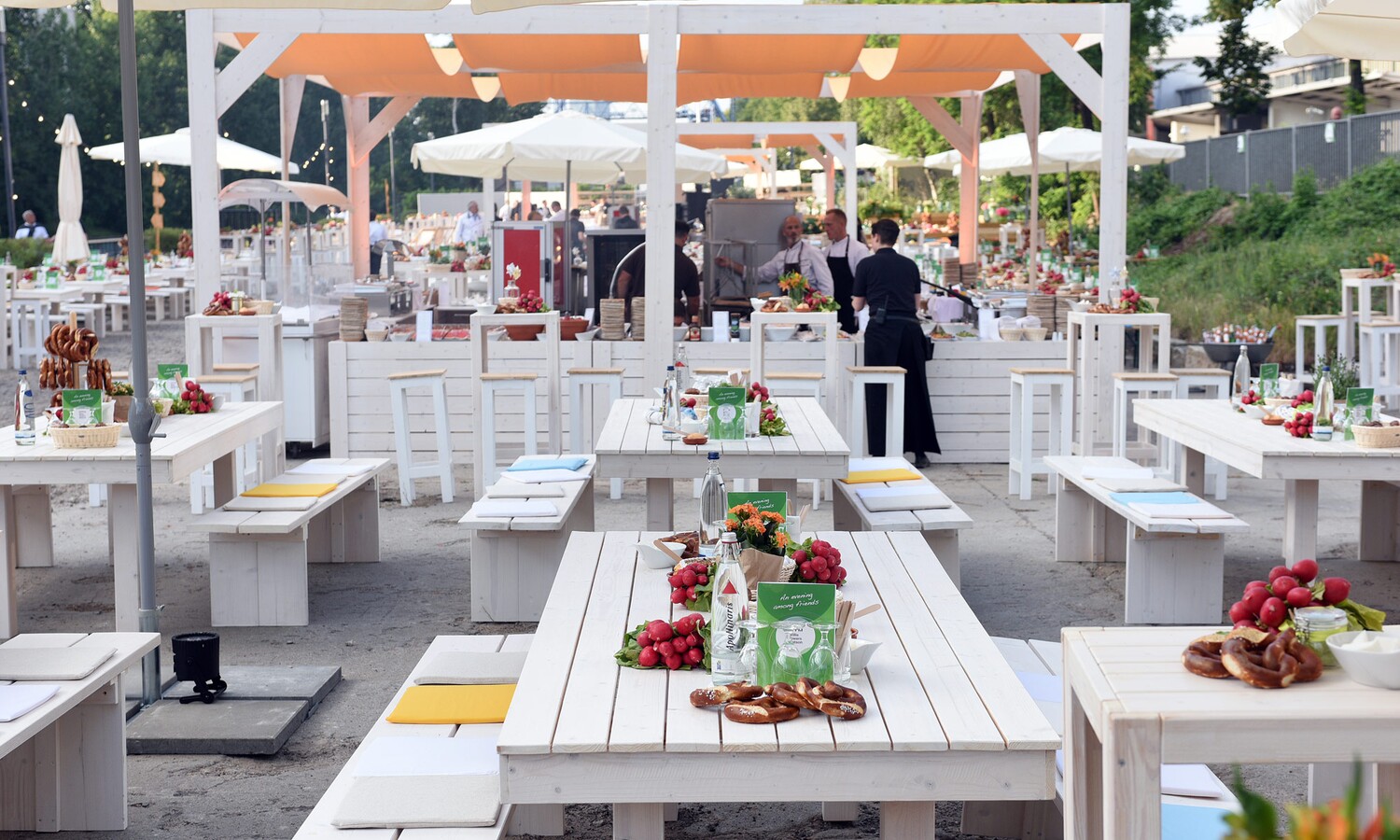 Outdoor event with pallets furniture at the Estrel summer garden